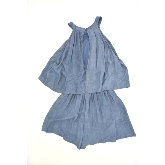 Sage Blue Ruffle Open Back Halter Romper Womens S - Picture 6 of 7